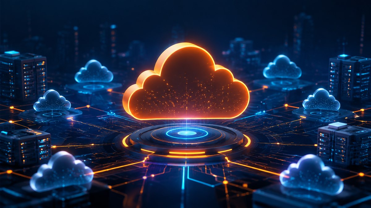 Cloud infrastructure artwork for the AWS Beginner Course